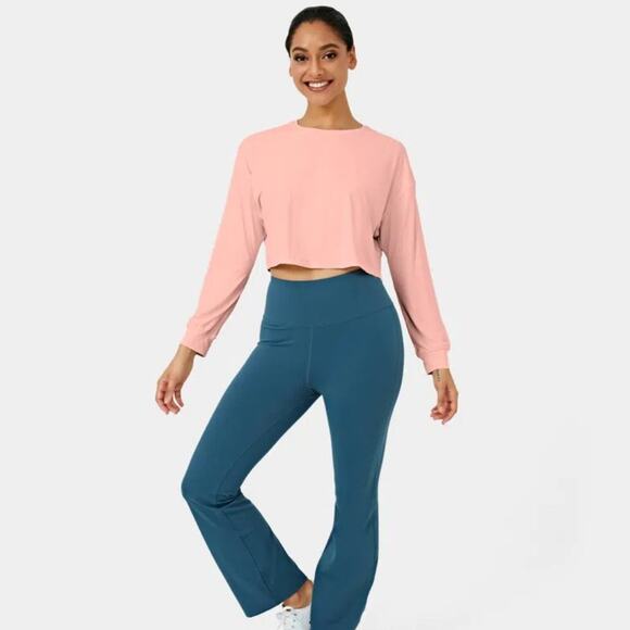 Halara Dropped Shoulder Long Sleeve‎ Cropped Sports Top in Pale Rosette M NWT - Picture 1 of 8